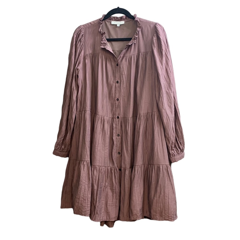 Moodie Plum Button Down Multi Tiered Dress Size M